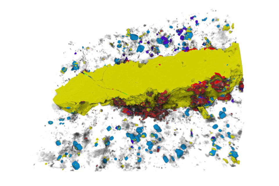 ZEISS XRM with Phase Identifier 3D provides quantified mineralogy and reveals textural relationships in this pyrite - molybdenite vein in granite.