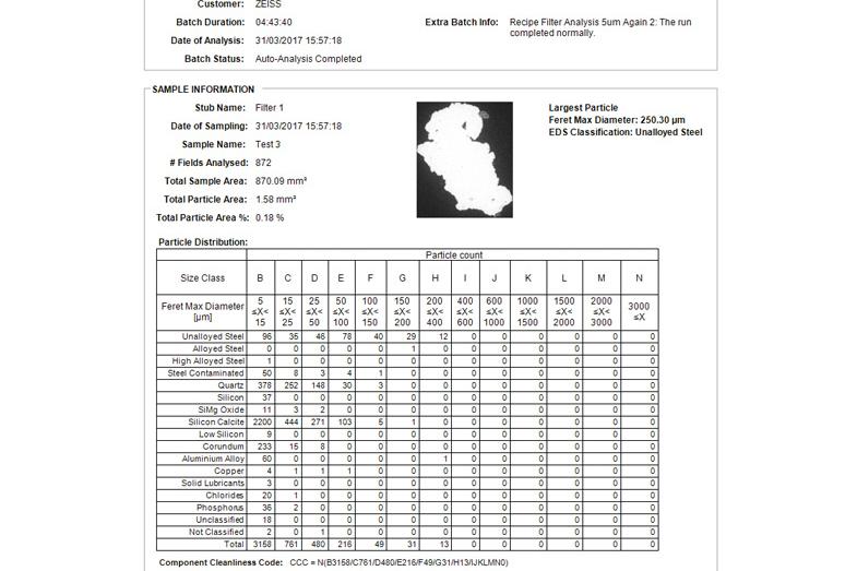 VDA 19 cleanliness report generated in SmartPI Reporter