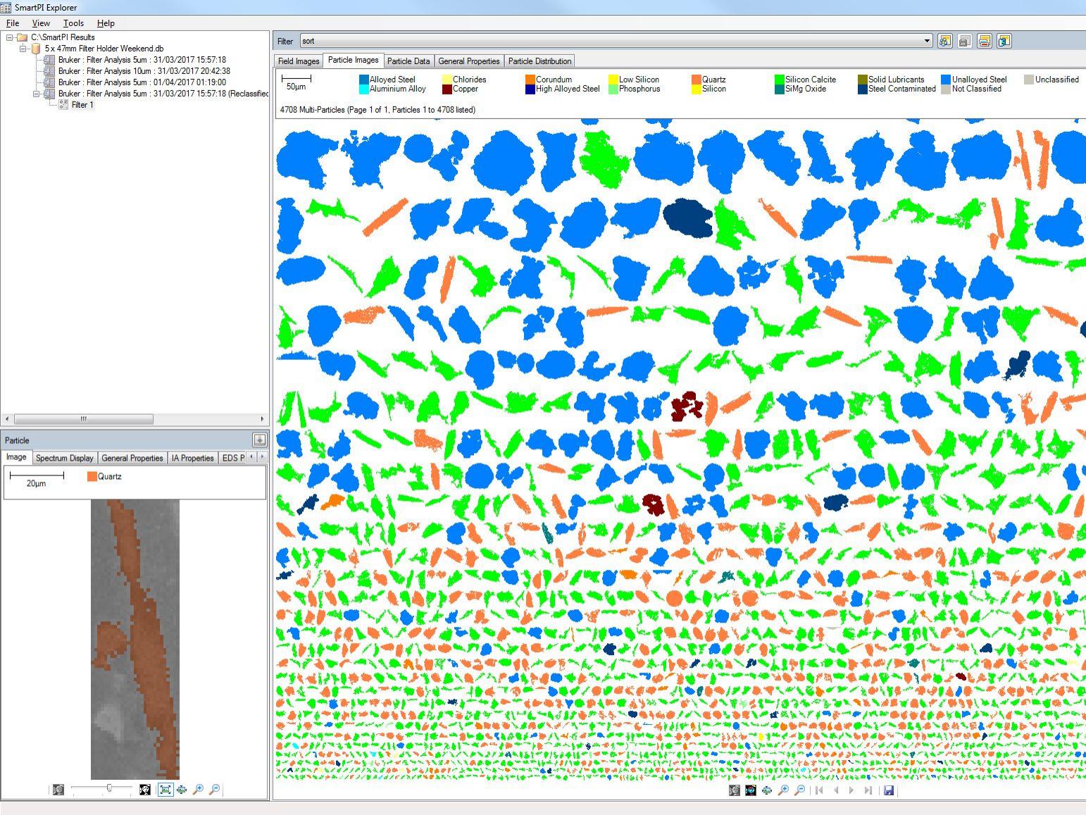 Fenêtre de navigation de SmartPI Explorer avec vue multi-particules