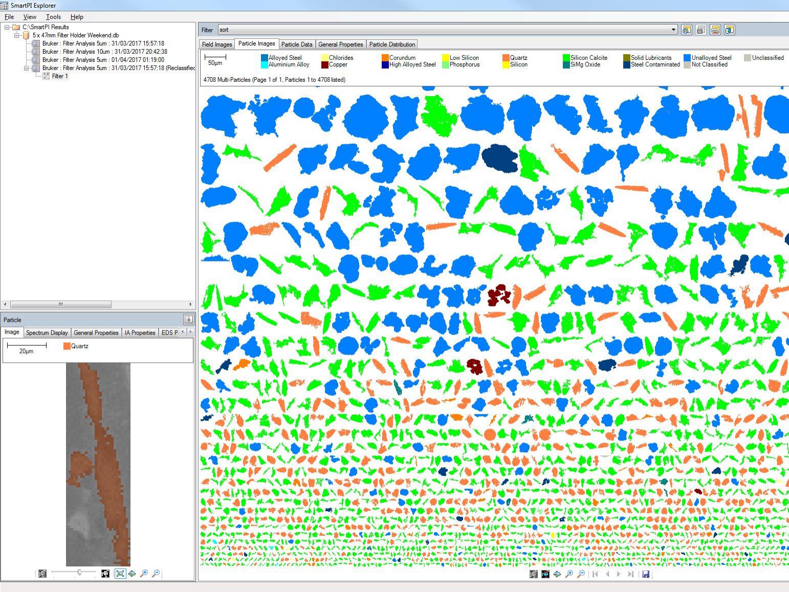 Ventana de navegación del explorador de SmartPI con vista de múltiples partículas