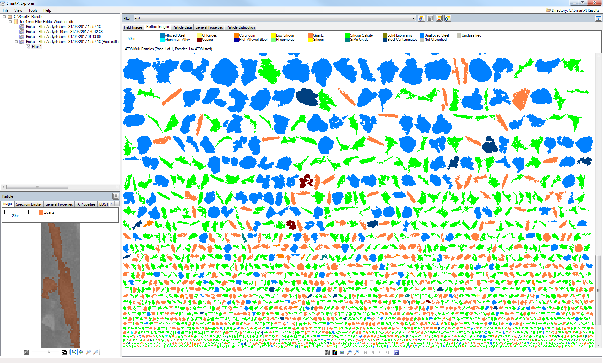 Fenêtre de navigation de SmartPI Explorer avec vue multi-particules 