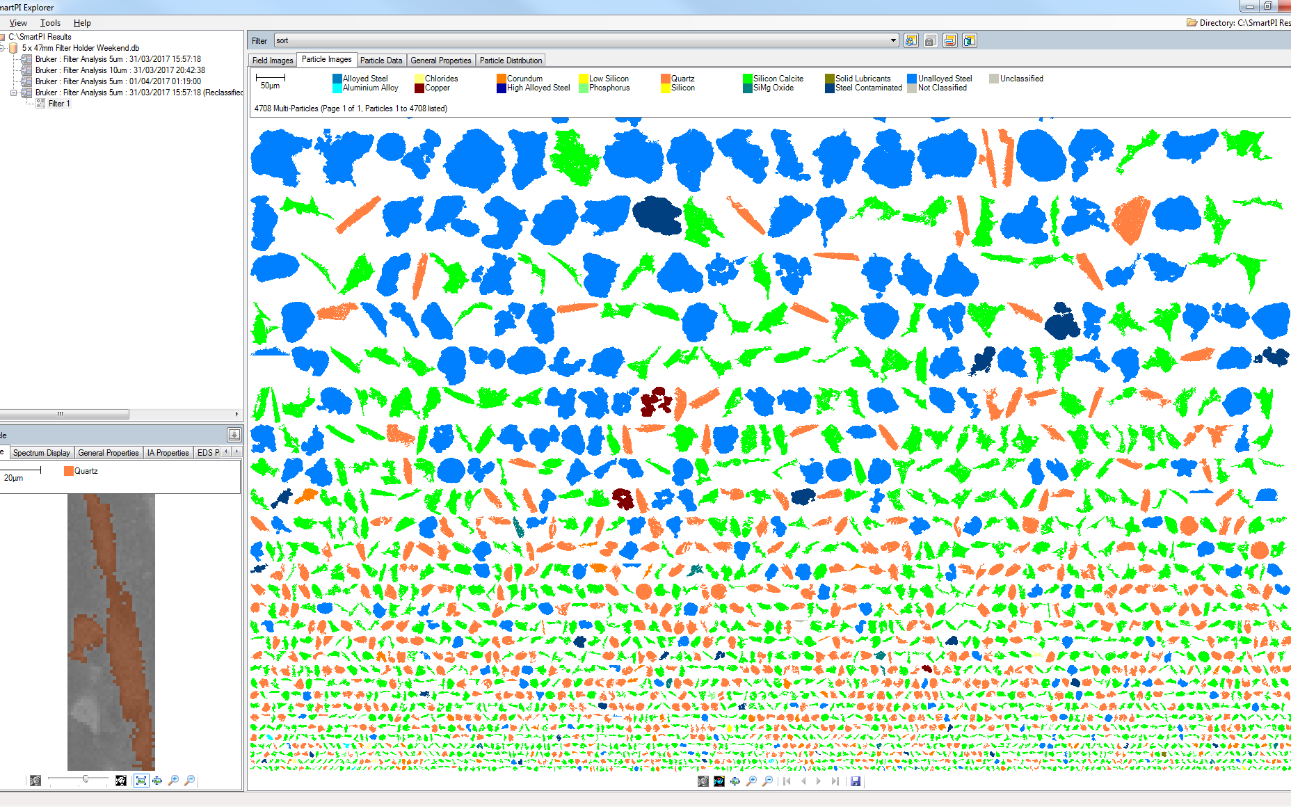 Navigationsfenster von SmartPI Explorer mit einer Ansicht mehrerer Partikel