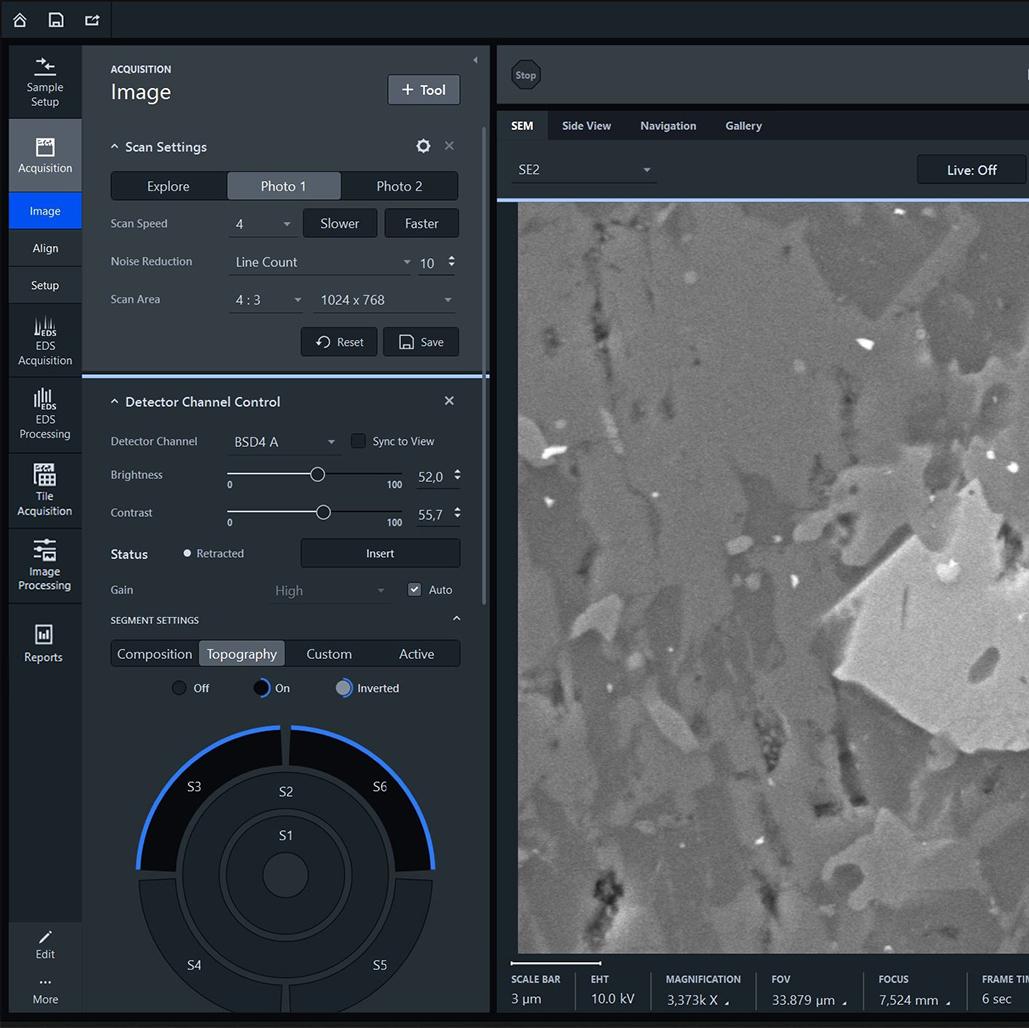 Customize the UI to the workflows you need by creating and saving workbenches that show only the controls you need. The workbench concept makes Operating an SEM with ZEN core with its workbench concept makes it especially attractive for novice users working in a multi-user facility.