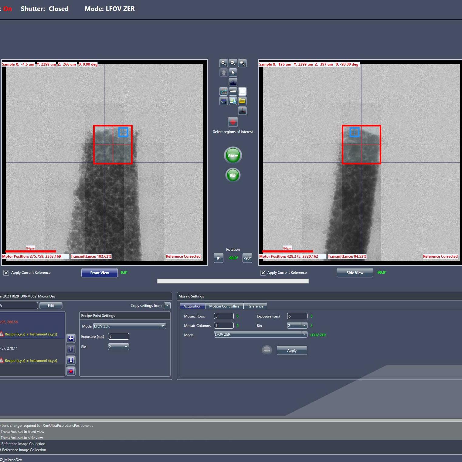 Interface utilisateur graphique Xradia Ultra Scout-and-Scan et mosaïque d'interface