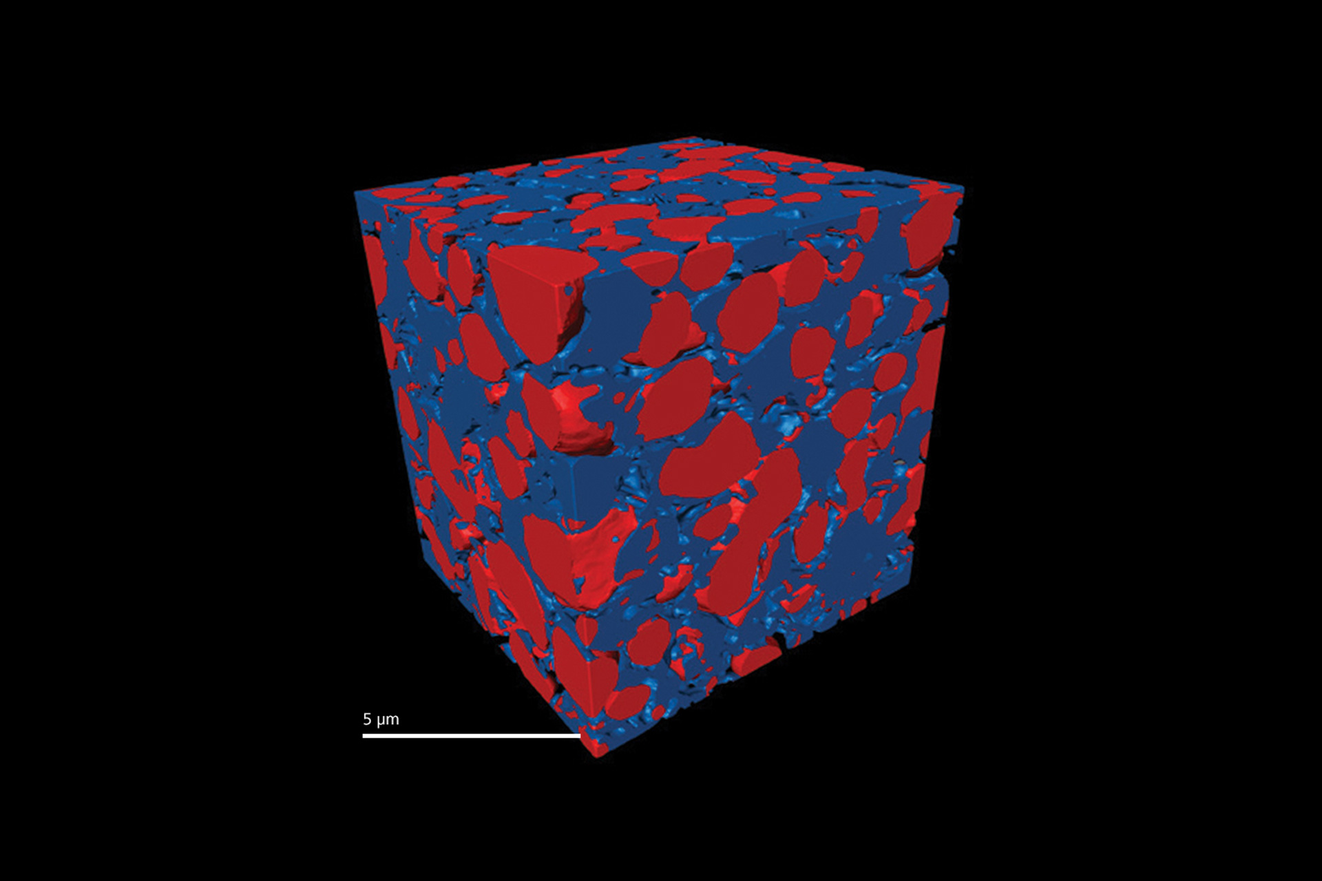 Imagerie à plusieurs phases d'une électrode de pile à combustible à oxyde solide (SOFC) ; image acquise avec Xradia 800 Synchrotron. 