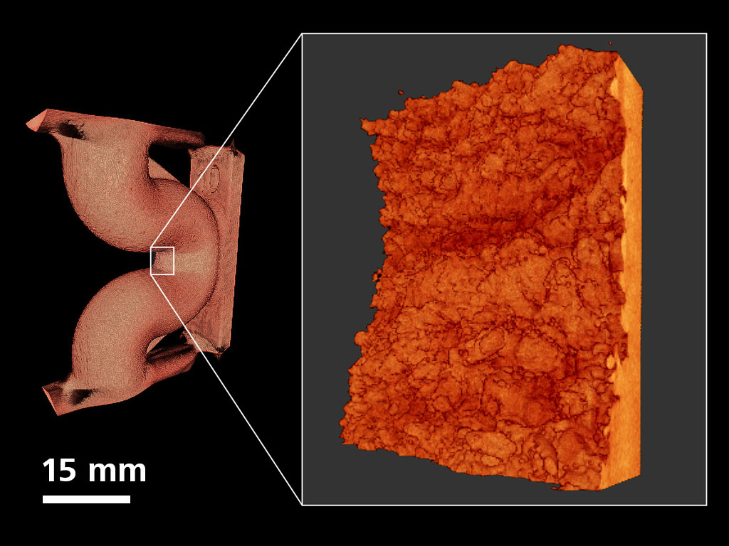 Surface roughness evaluation of an AM printed duct (Ti-6Al-4V).