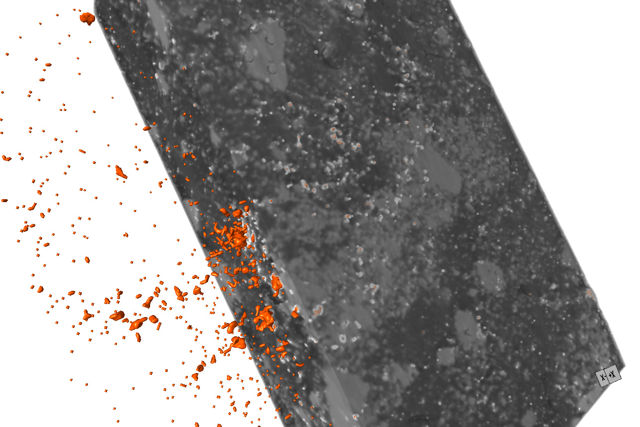 Segmentation of heavy minerals (orange) in a silicate-rich Vesta meteorite sample