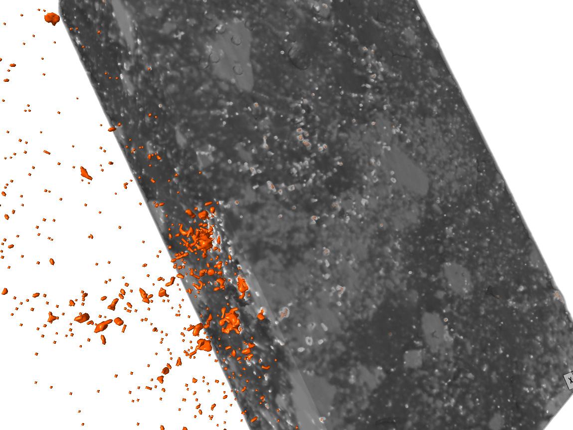 Segmentation of heavy minerals (orange) in a silicate-rich Vesta meteorite sample