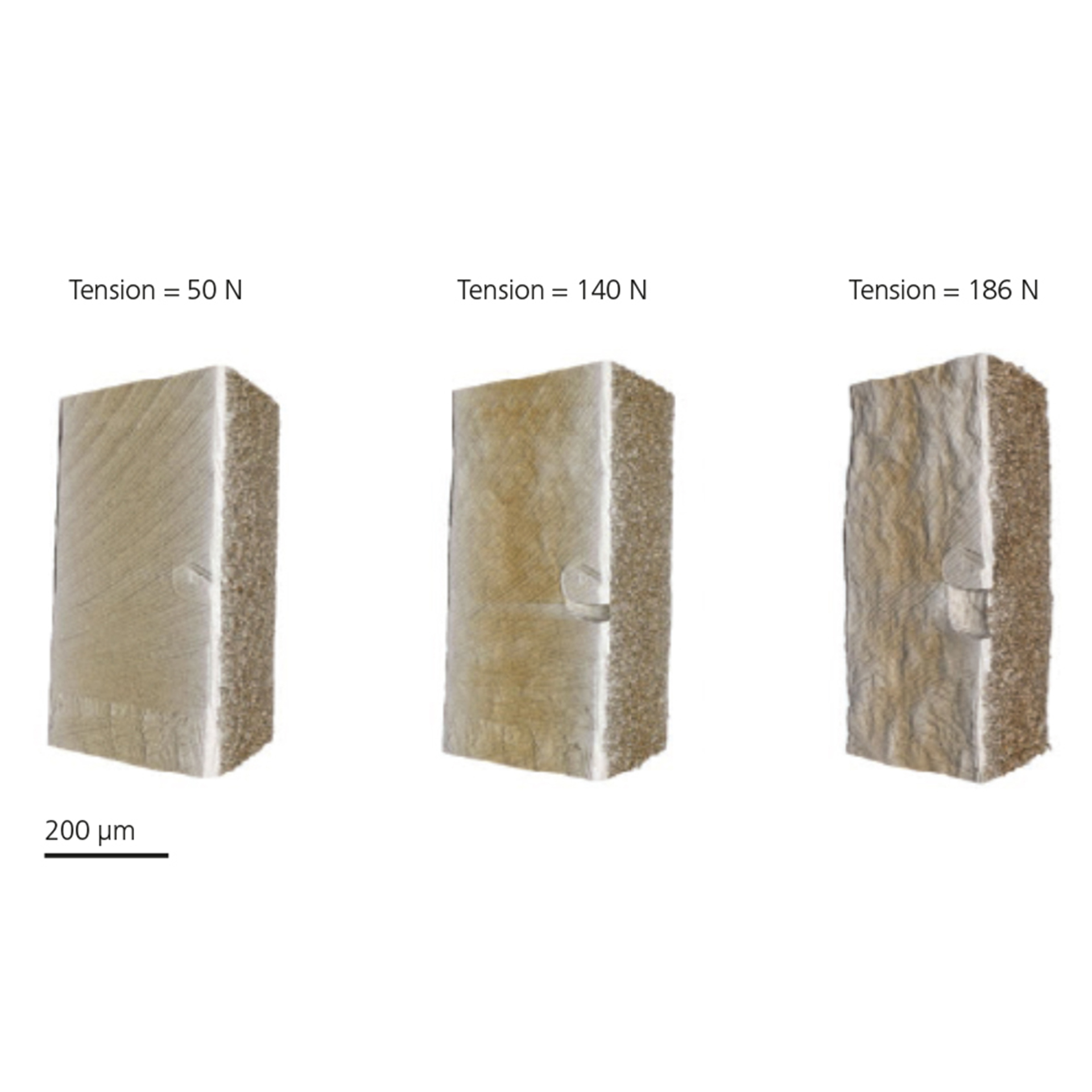 Tensile testing of laser welded steel under increasing load.