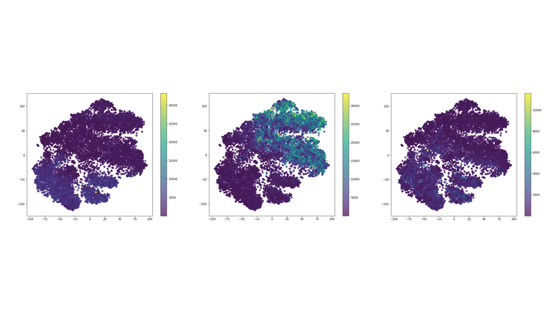 Figure 23: Expression of Piccolo, Bassoon and MAP2 in the reduced dimensionality space