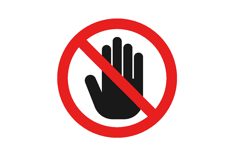A black hand symbol inside a red circle with a diagonal line, indicating "Do not touch".
