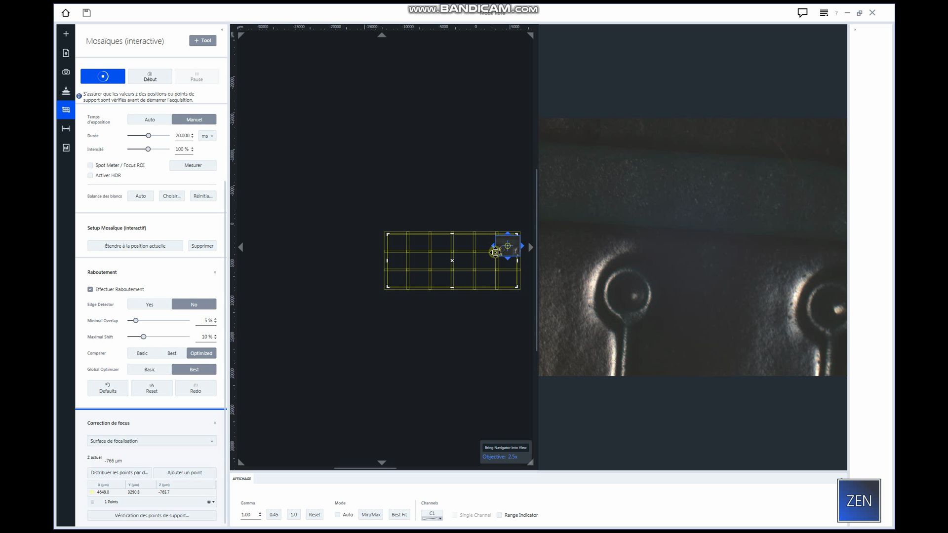 Image capturée d'une vidéo présentant comment corriger le focus après une acquisition mosaïque