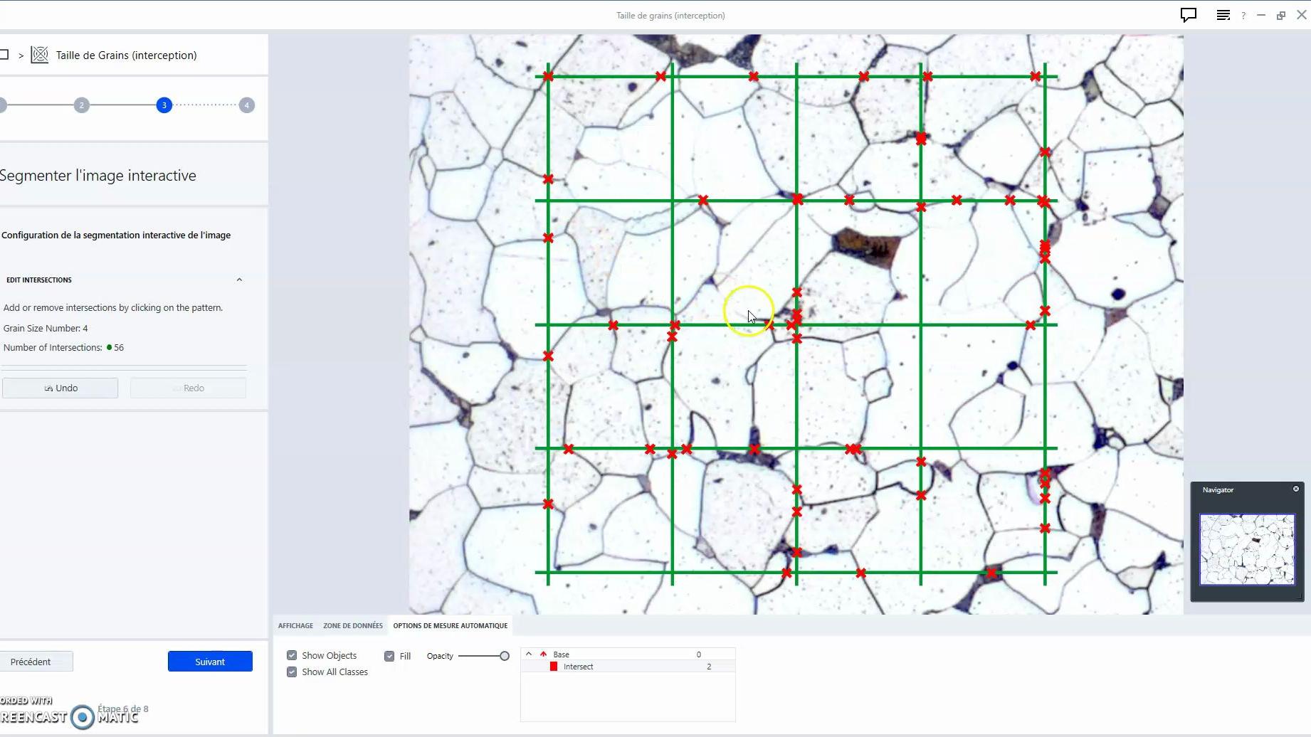 Image capturée d'une vidéo présentant une fonction Interception pour l'analyse de la taille de grains