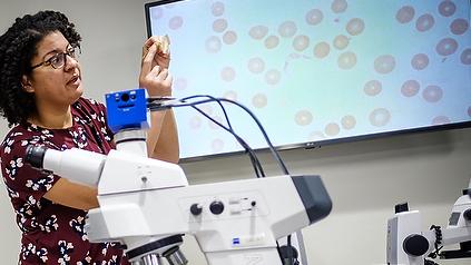 Banner image of students at teachers at Wake Forest University using classroom microscopes