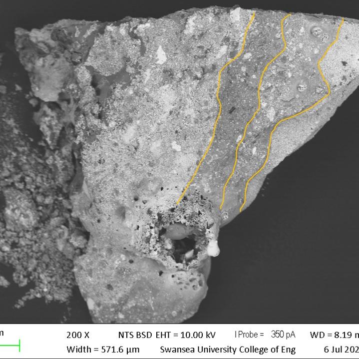 Paint sample under electron microscope