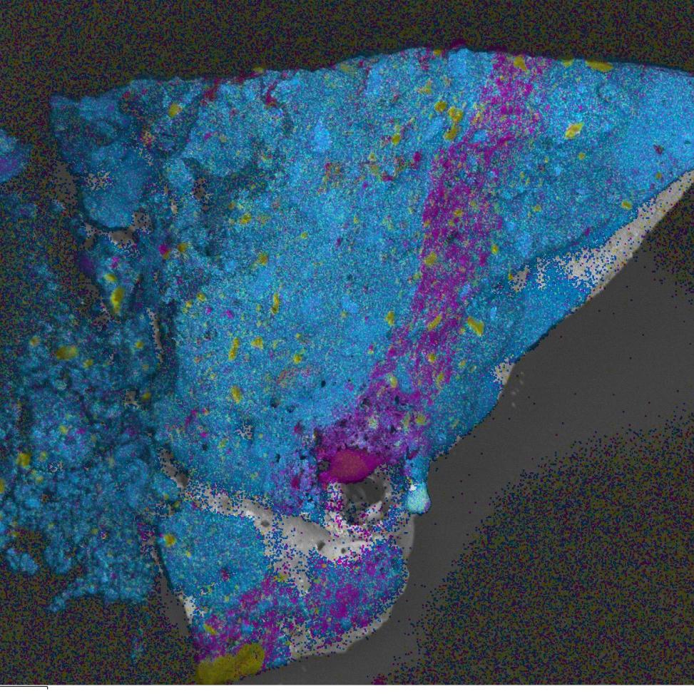 Paint sample under electron microscope