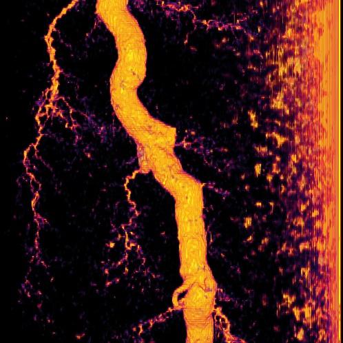 Wormhole development in a limestone sample exposed to CO2 acidified brine
