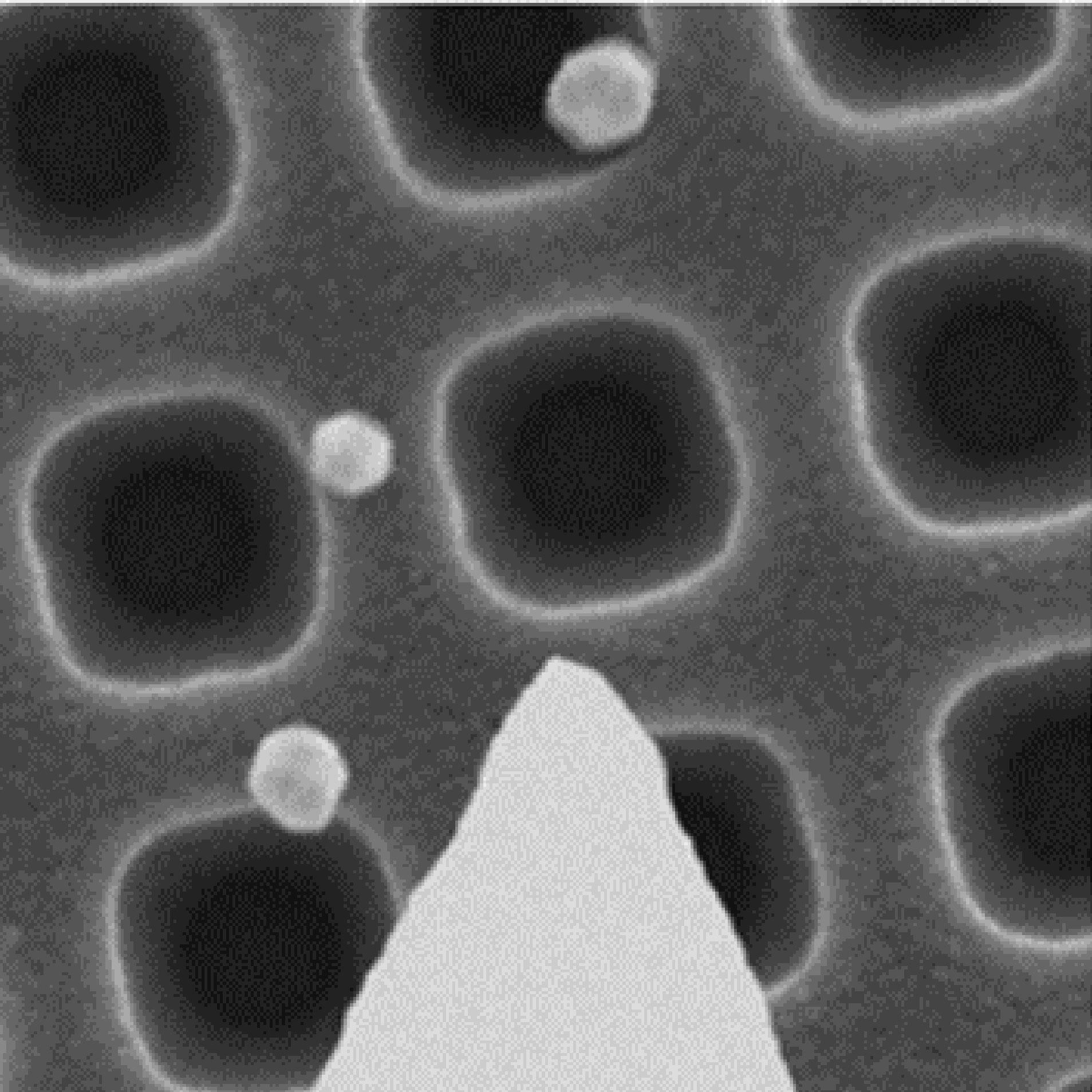 Tip of PRT removing a particle