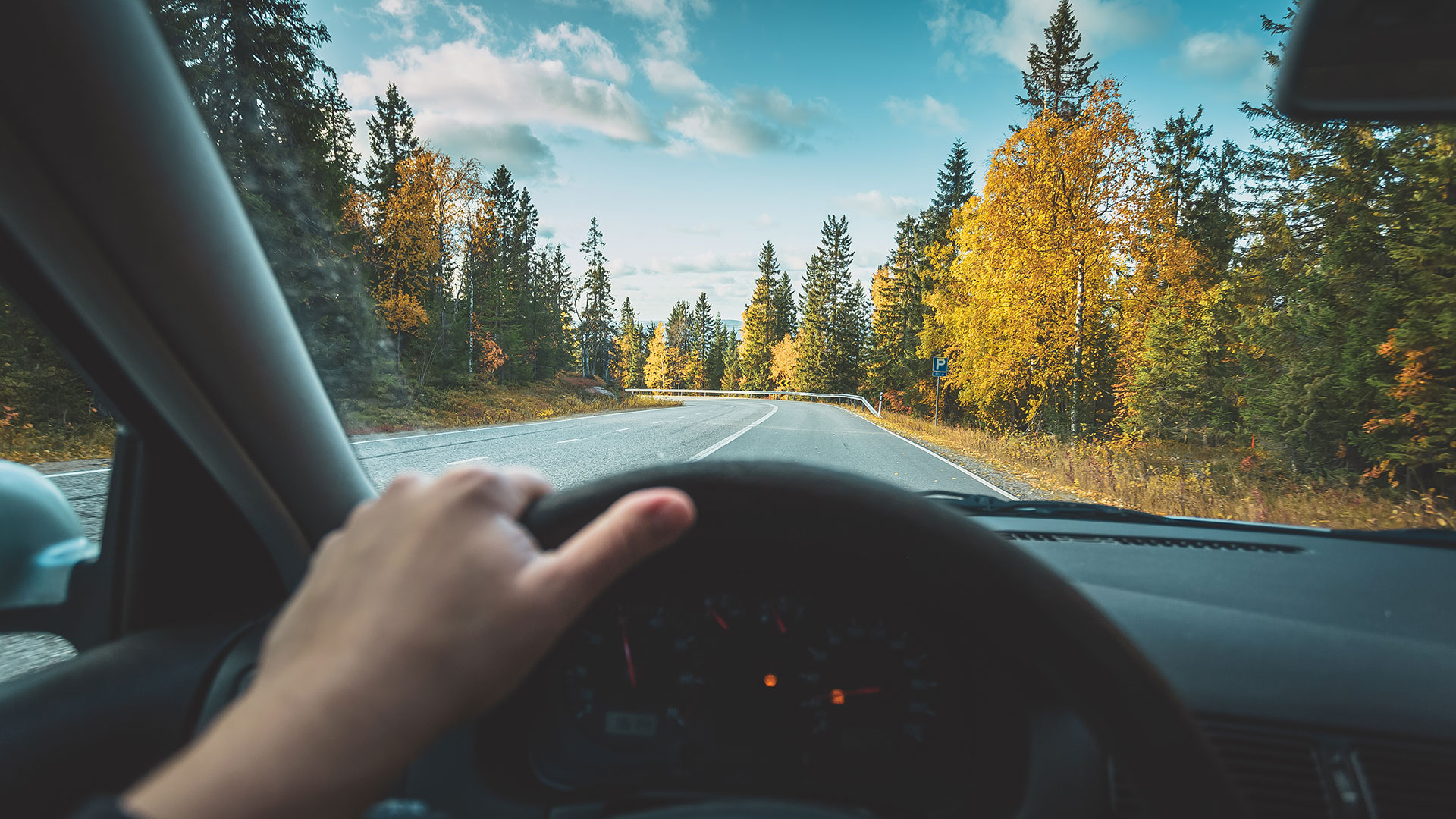 view through the windshield of a car, glass for automotive industry