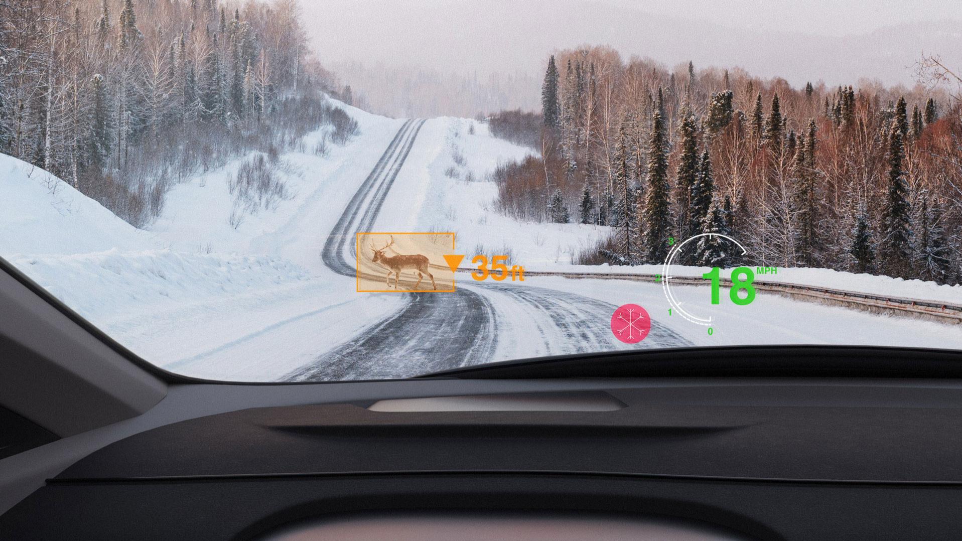 HUD object detection in car on icy roads