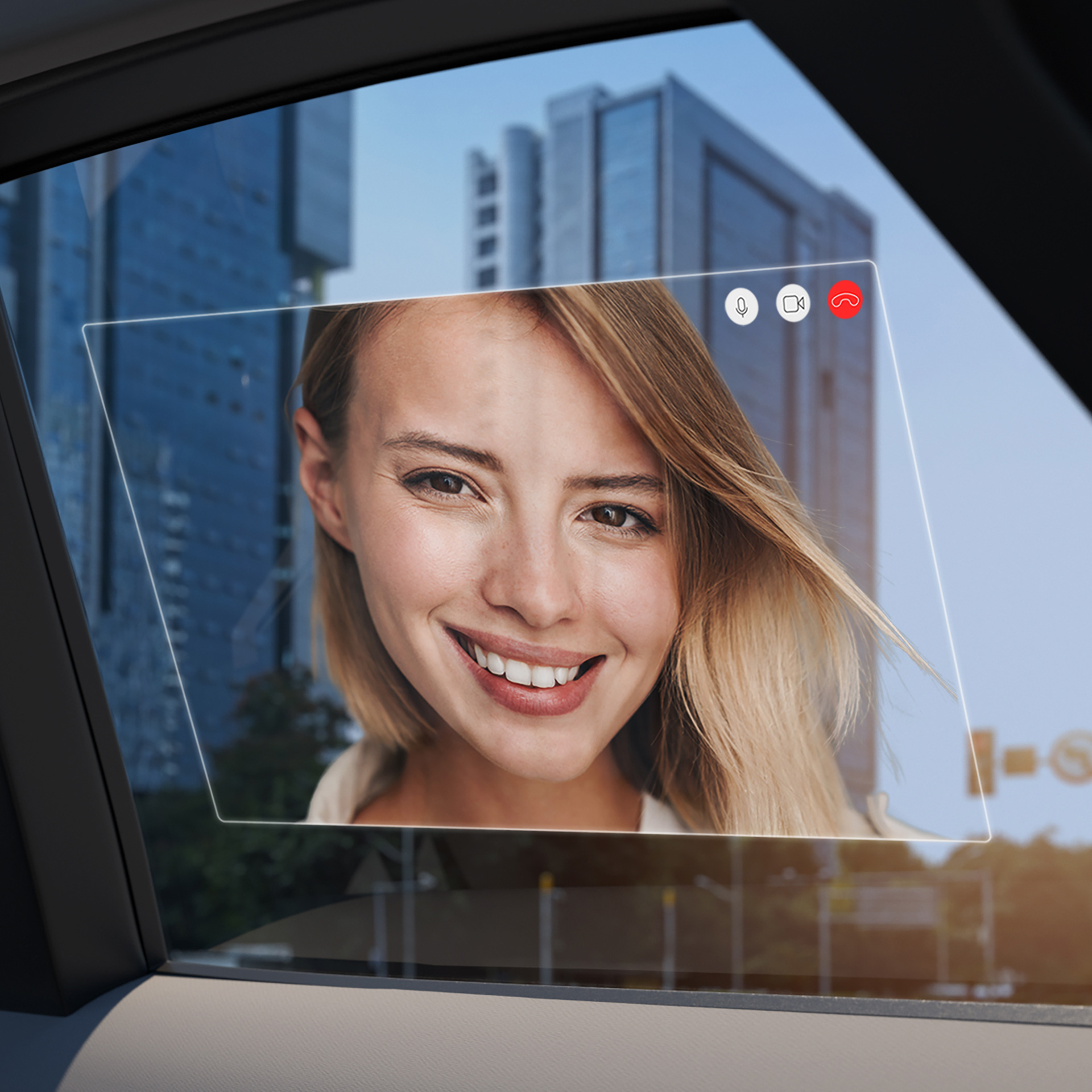 Video chatting using the back window of a car