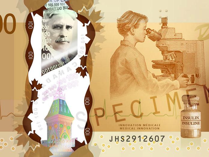 Крупный план 100-долларовой канадской купюры, на которой, среди прочего, изображен микроскоп ZEISS.
