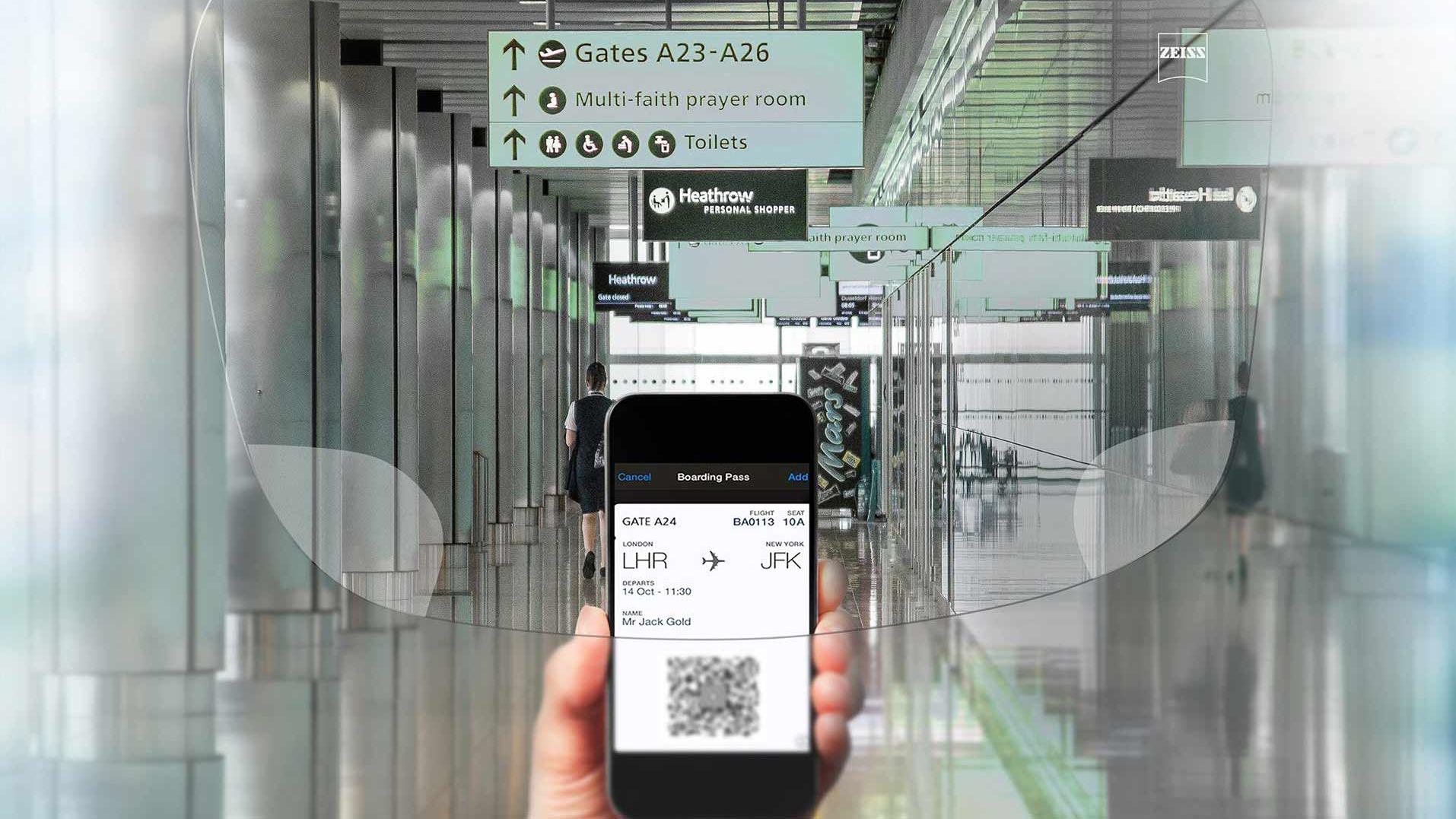 Вид через линзы ZEISS Digital на зал аэропорта