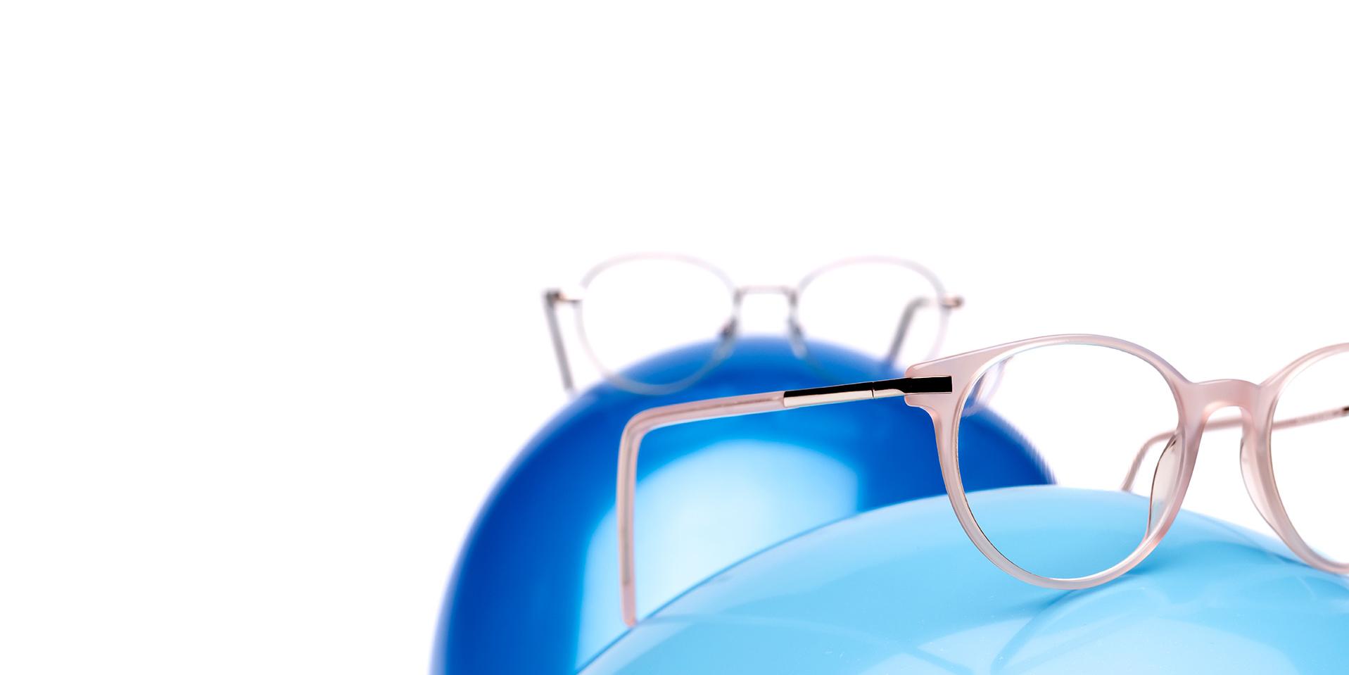 2 eye frames on 2 blue balls