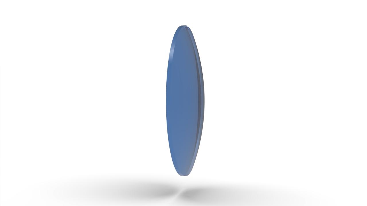 Visualisation of the ZEISS Sunlens, blue, size 76-5D-1.8 lens from the side.