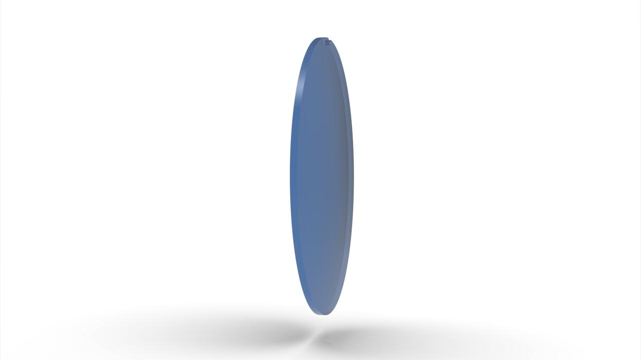 Visualisation of the ZEISS Sunlens, blue, size 80-2D-1.8 lens from the side.
