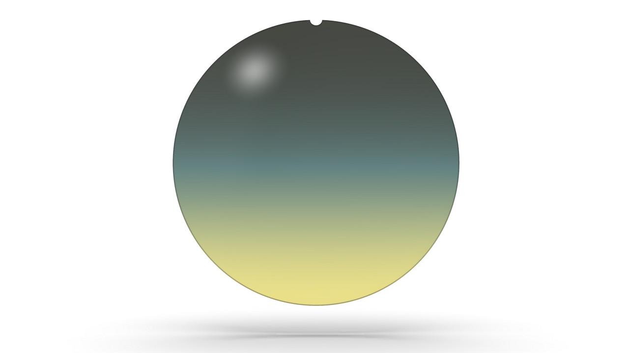 Visualisation of the ZEISS Sunlens, triple gradient blue, light blue, and yellow lens.