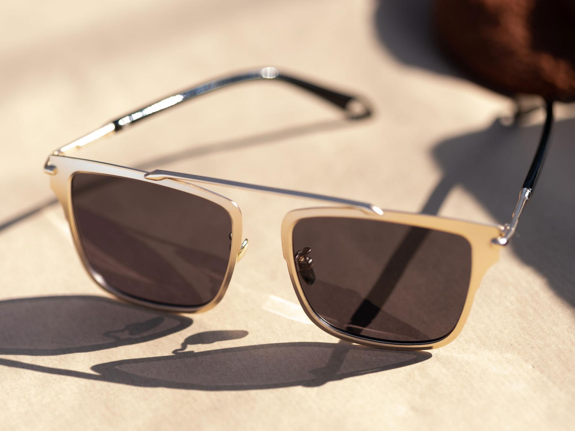 Image of sunglasses with a metal frame.