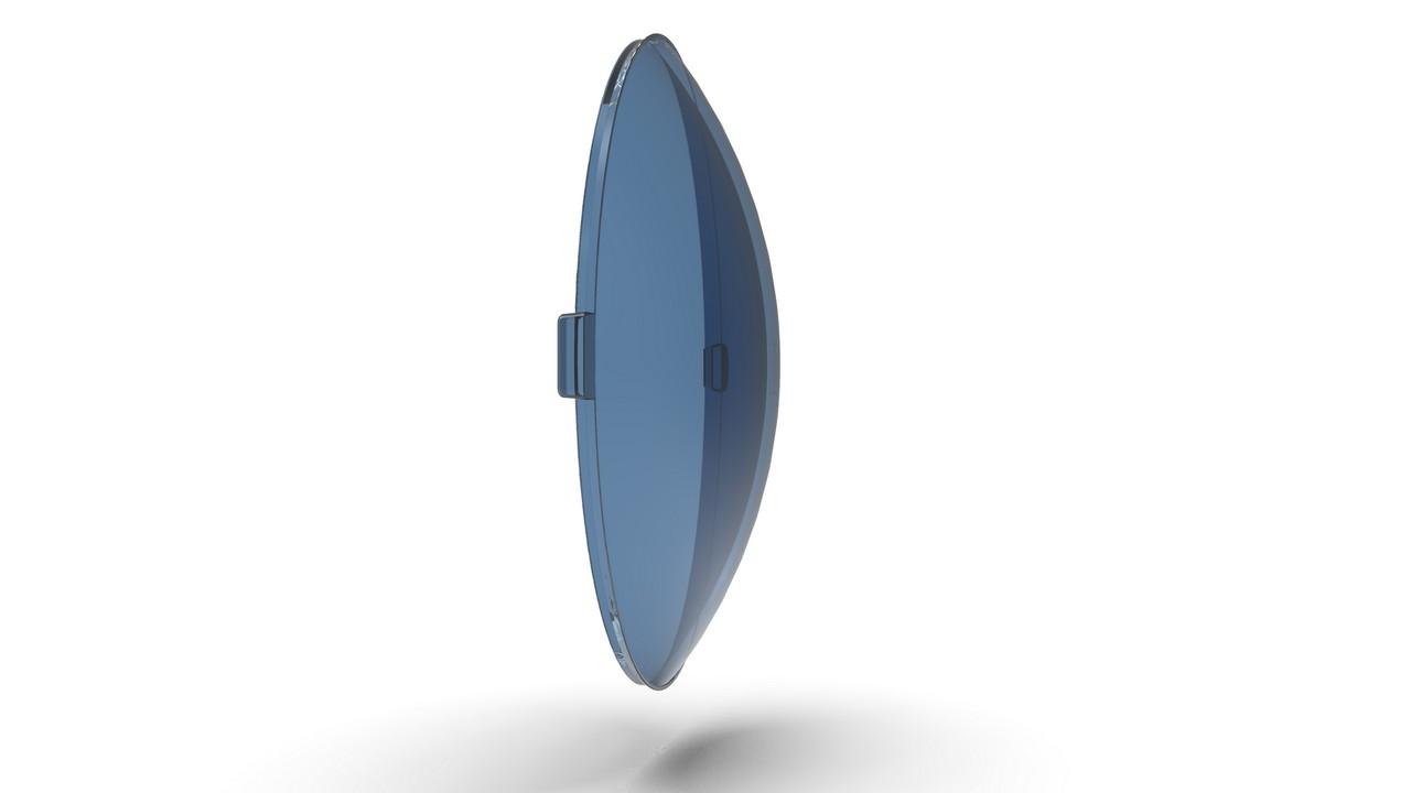 Visualisation of the ZEISS Sunlens, blue, base 8 lens from the side.