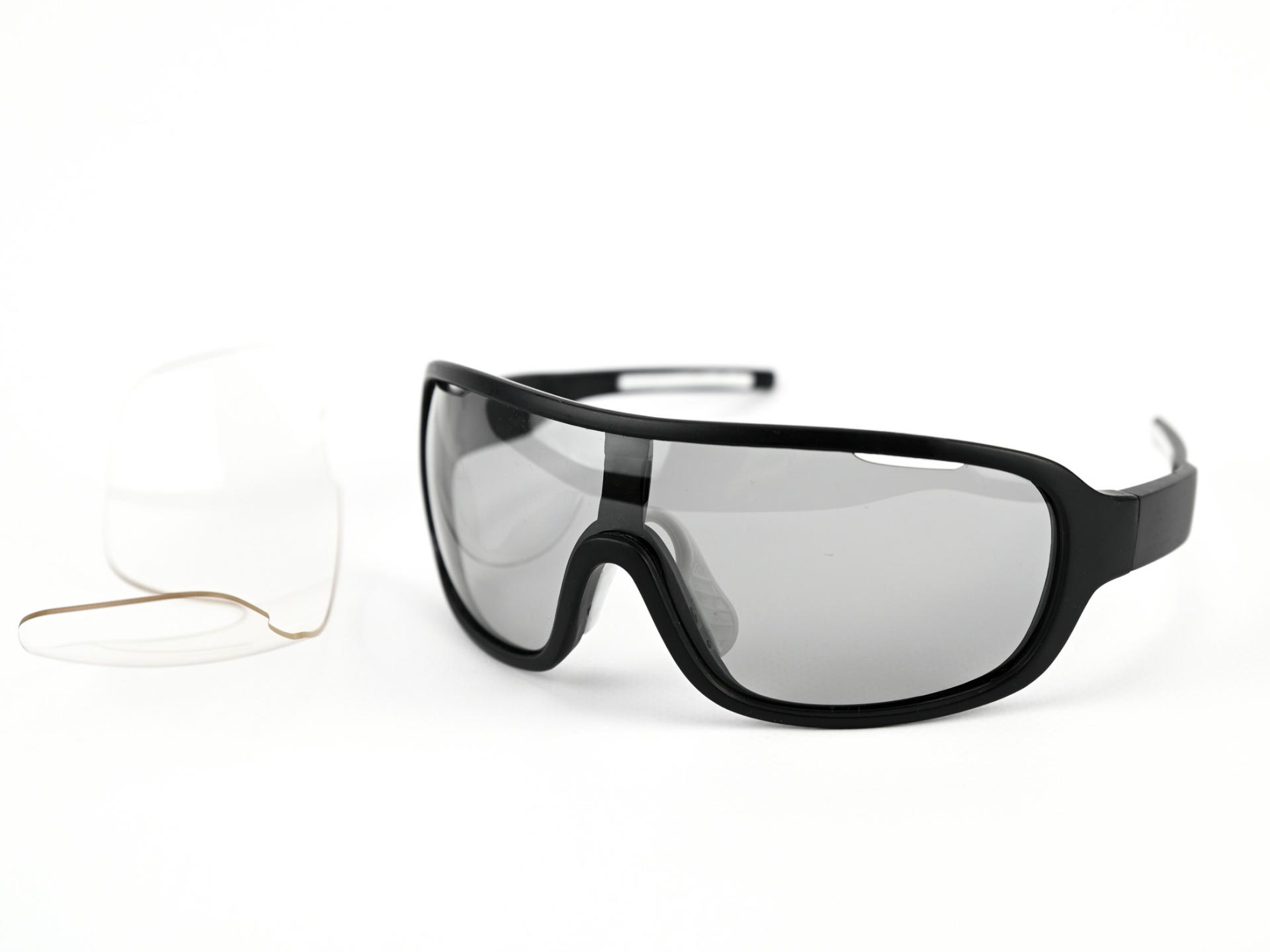 Image of sport sunglasses with an injected plastic frame.
