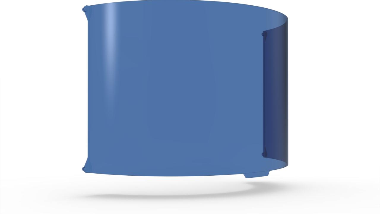 Visualisation of the ZEISS Sunlens, blue, size 180-115-5,80D-1,3 lens from the side.