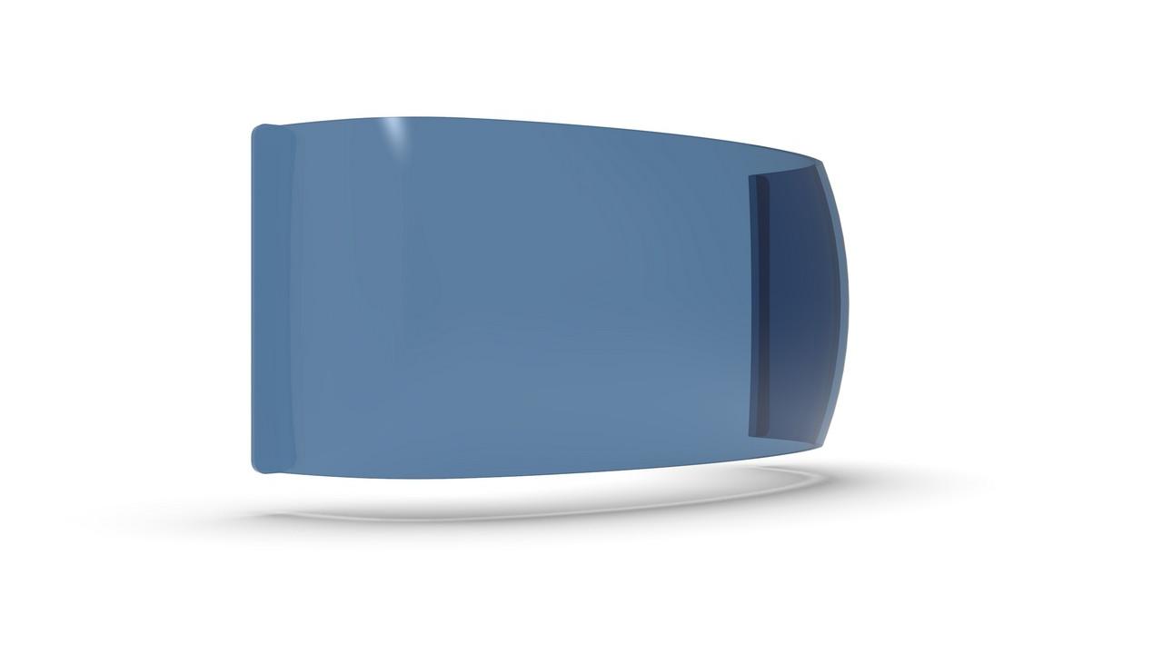 Visualization of the ZEISS Sunlens, blue, Voodoo shield model from the side.