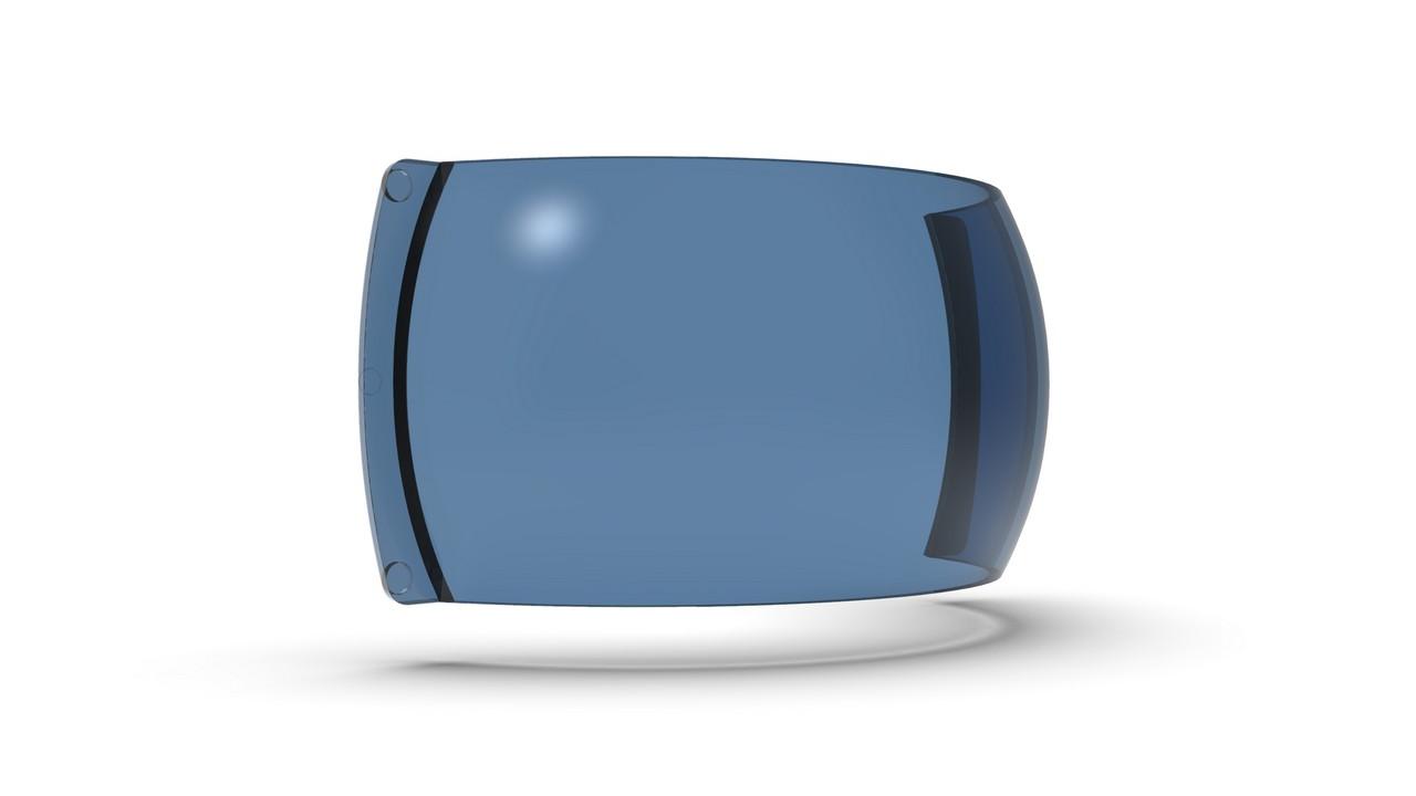 Visualisation of the ZEISS Sunlens, blue, mask EVS B7 shield from the side.
