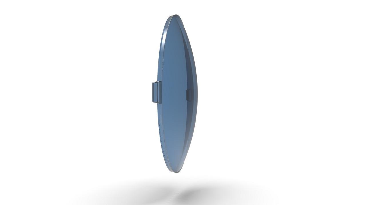 Visualisation of the ZEISS Sunlens, blue, base 6 lens from the side.