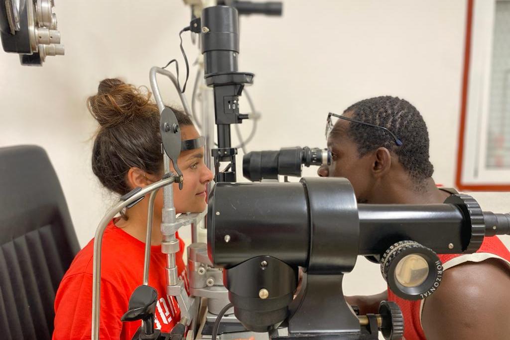 Eye exam in community eye clinic in Missirah, Senegal.