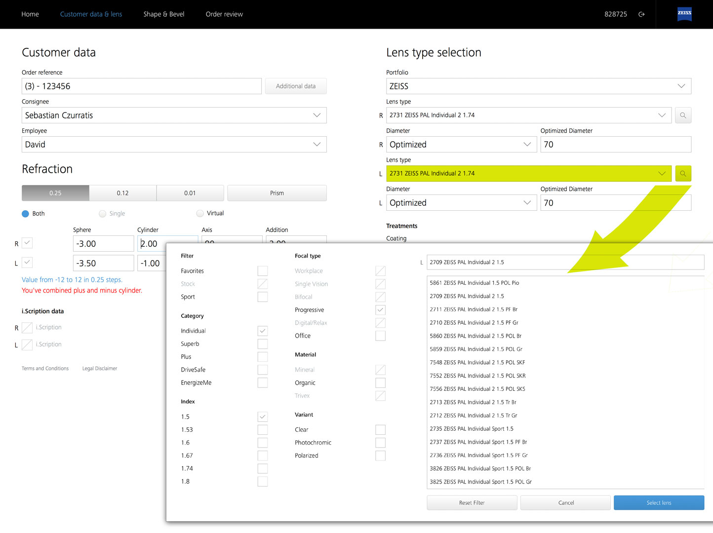 ZEISS VISUSTORE - customer data