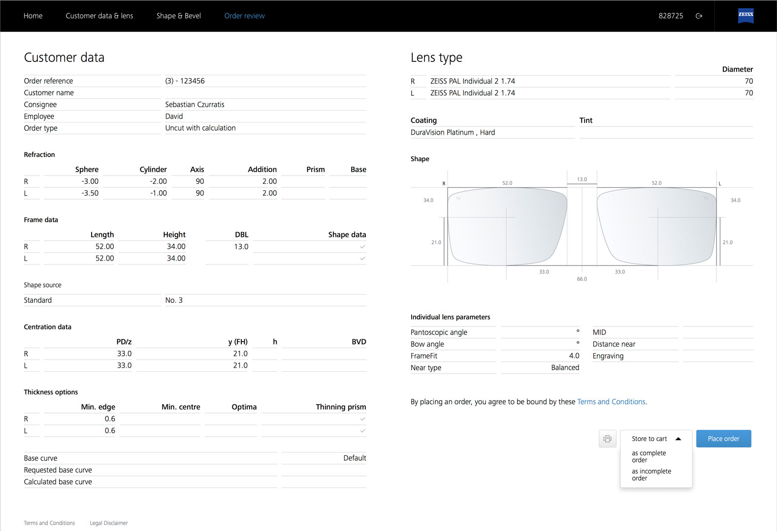 ZEISS VISUSTORE - order review