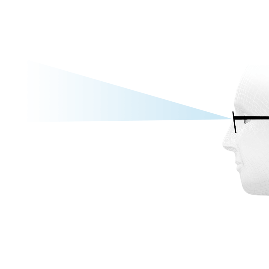 Optimum distance vision through the upper zone of the lens, the distance zone.