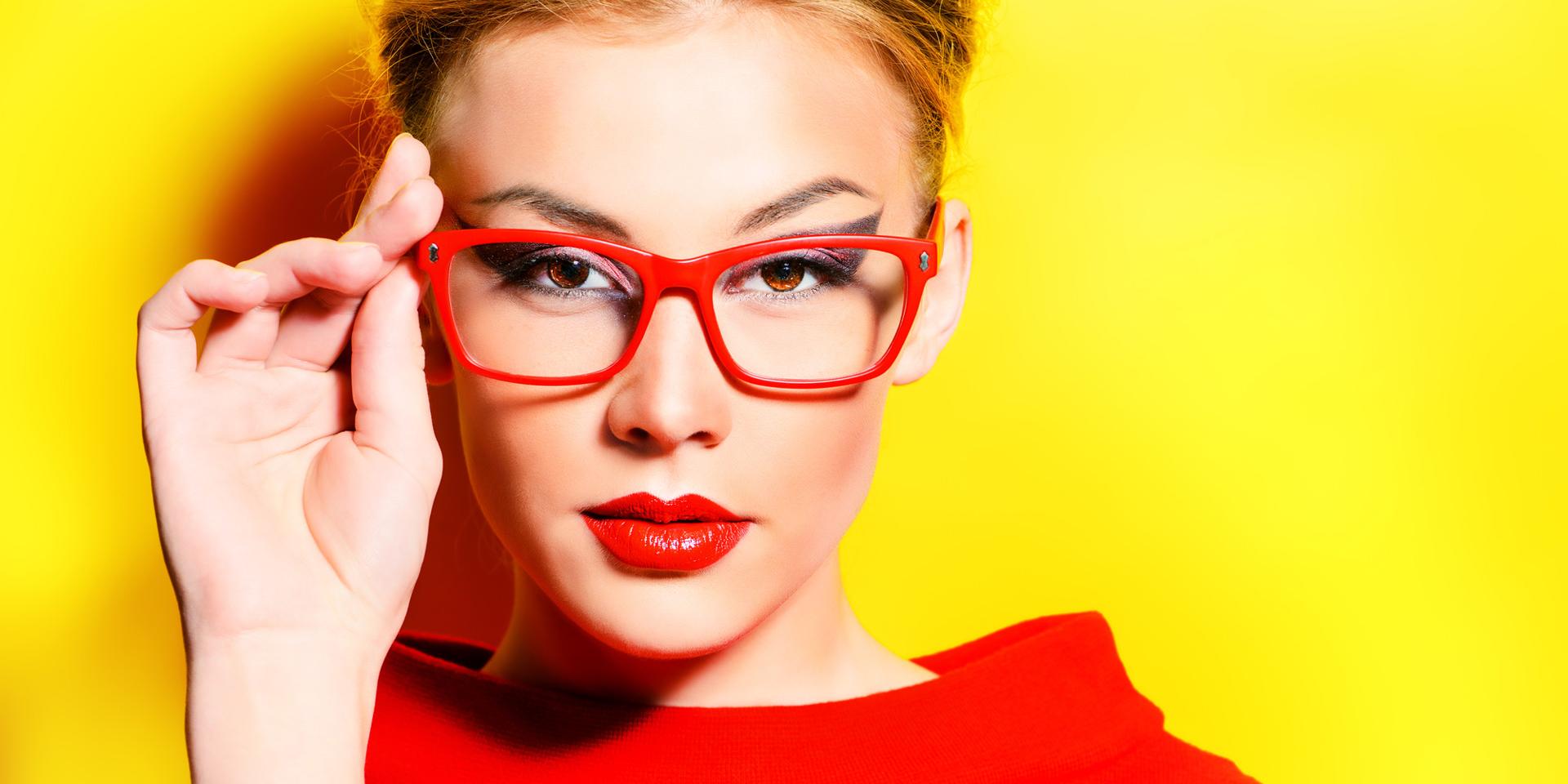 Red lipstick and glasses best sale