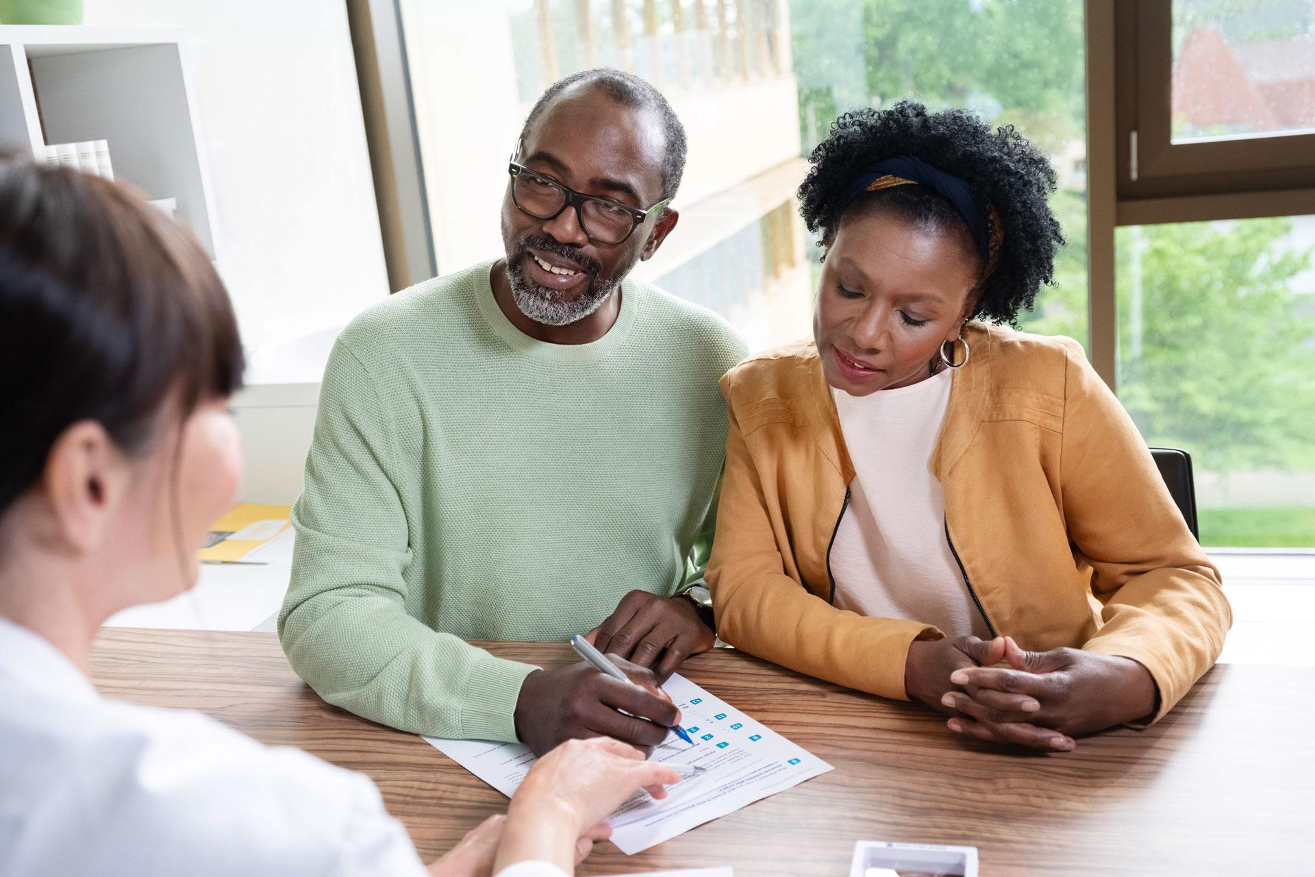 Patient receiving information on costs of cataract surgery.