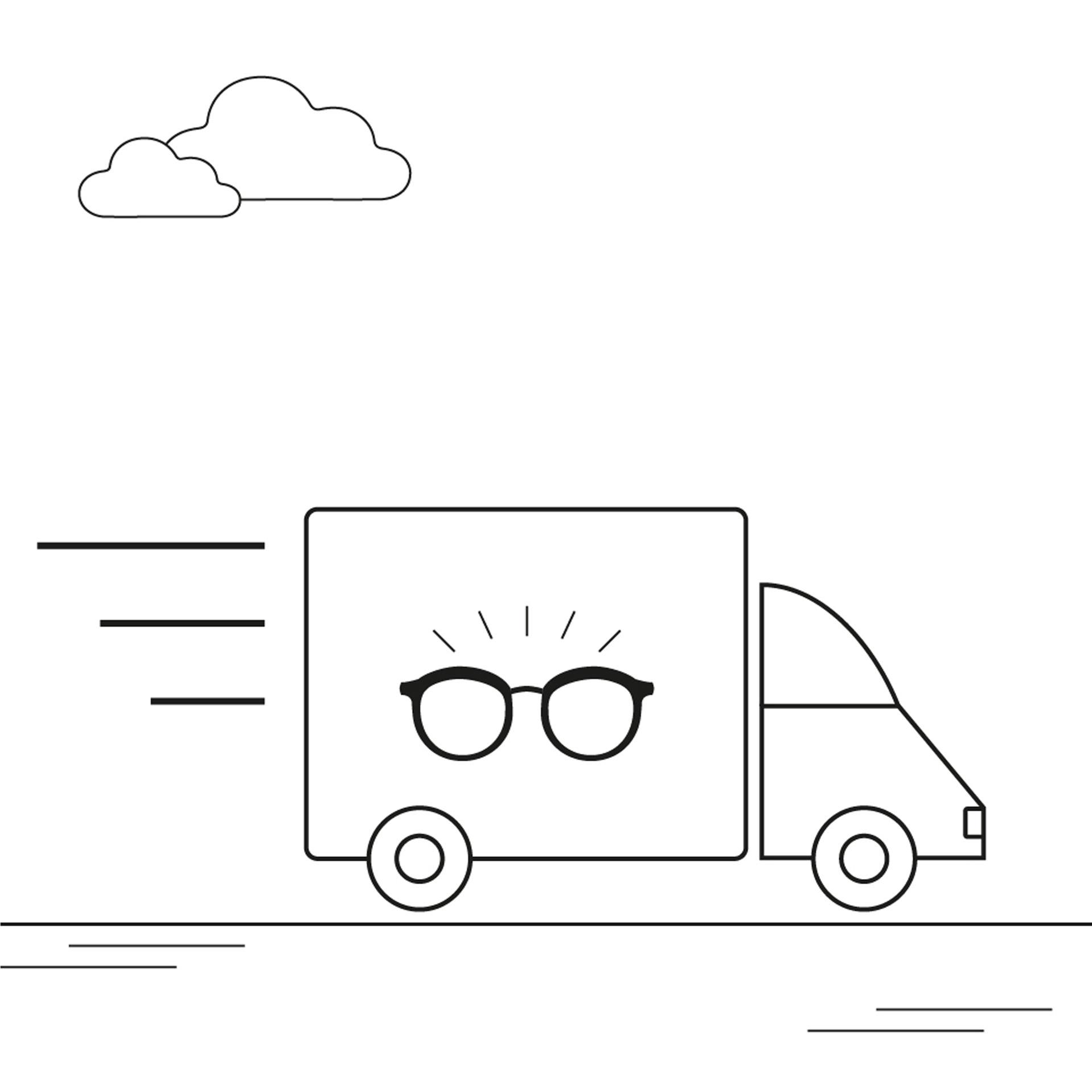 An illustration of a lenses delivery van. 