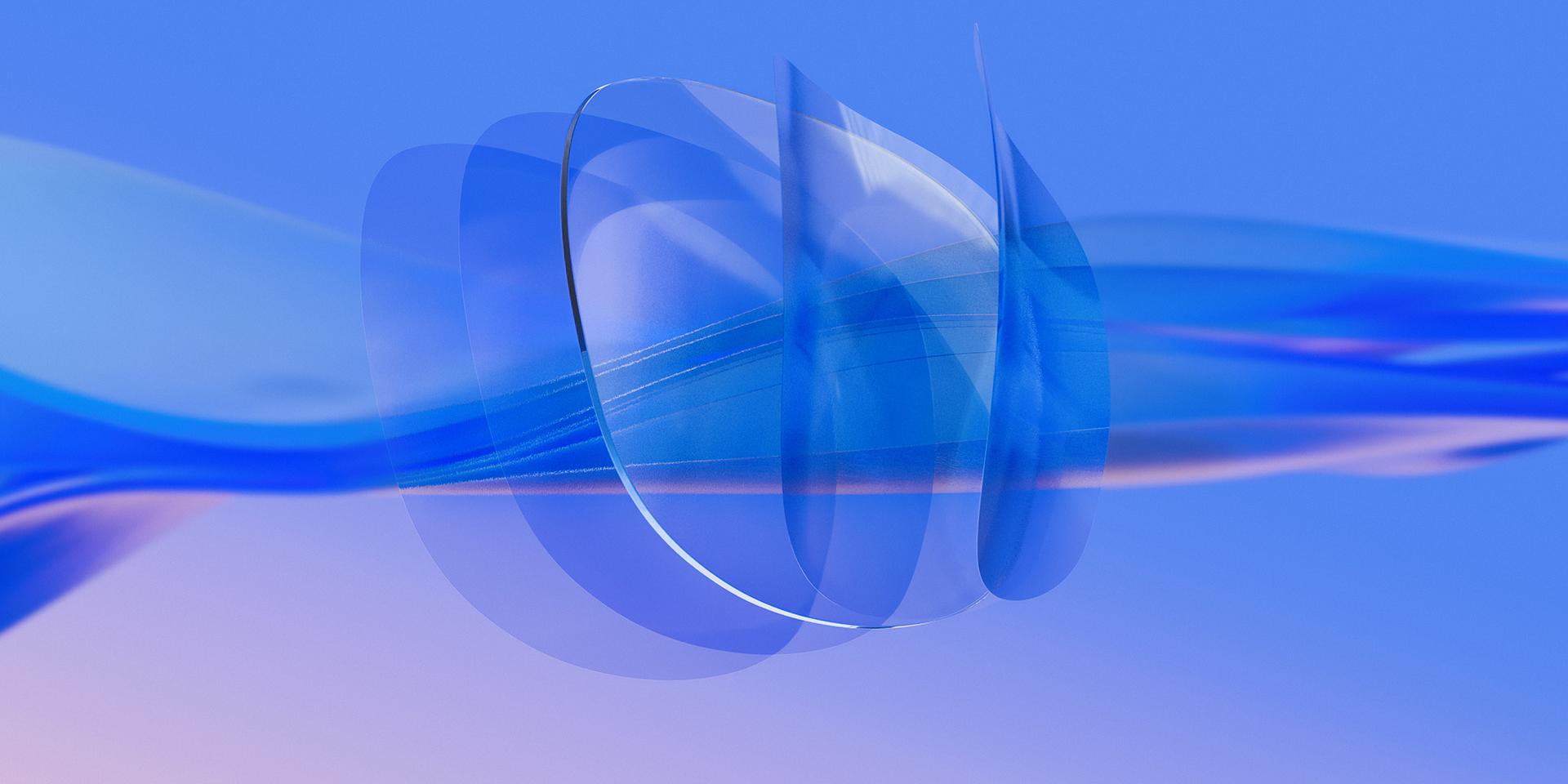 3D CGI representation of a clear ZEISS lens where multiple ultra-thin layers of lens coating are applied to the back and front of the lens.