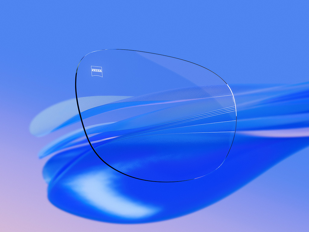 3D CGI illustration of a transparent eyeglass lens featuring minimal reflections, highlighting its exceptional clarity and optical quality.