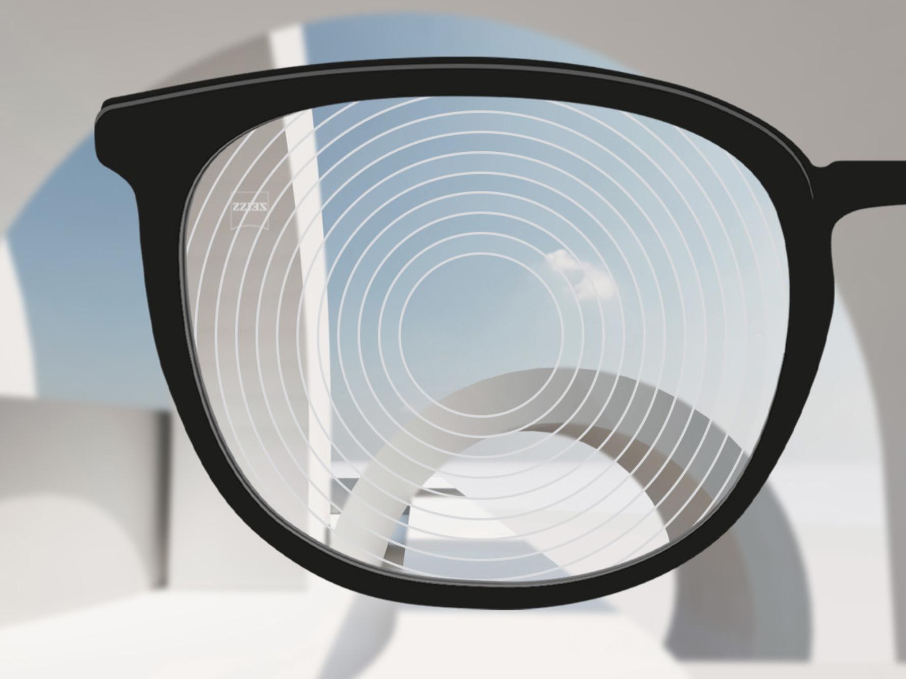 Schematic illustration of a lens incorporating ring-shaped elements to slow progression of myopia.