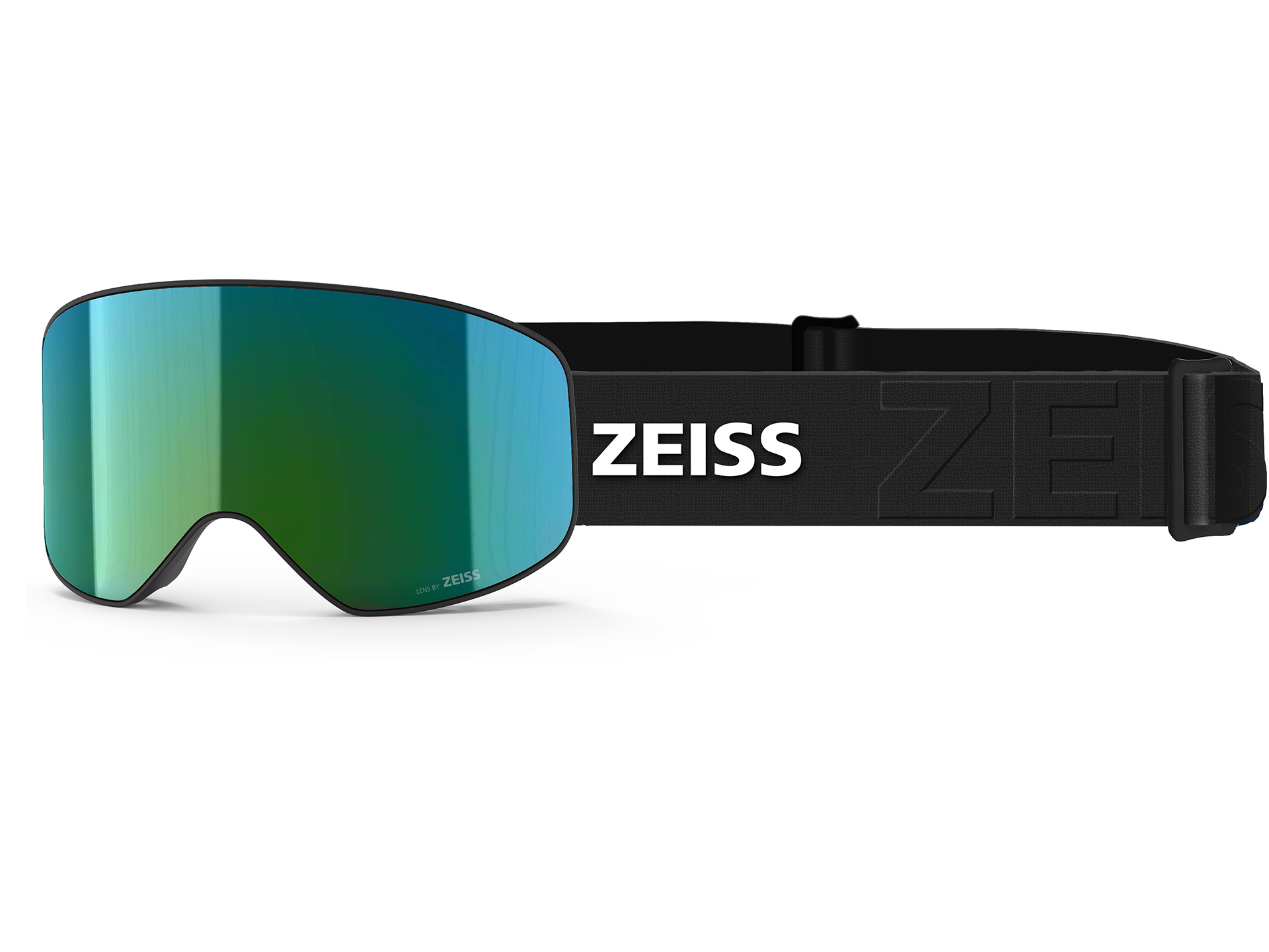 ZEISS snow goggles with turquoise visor and black strap