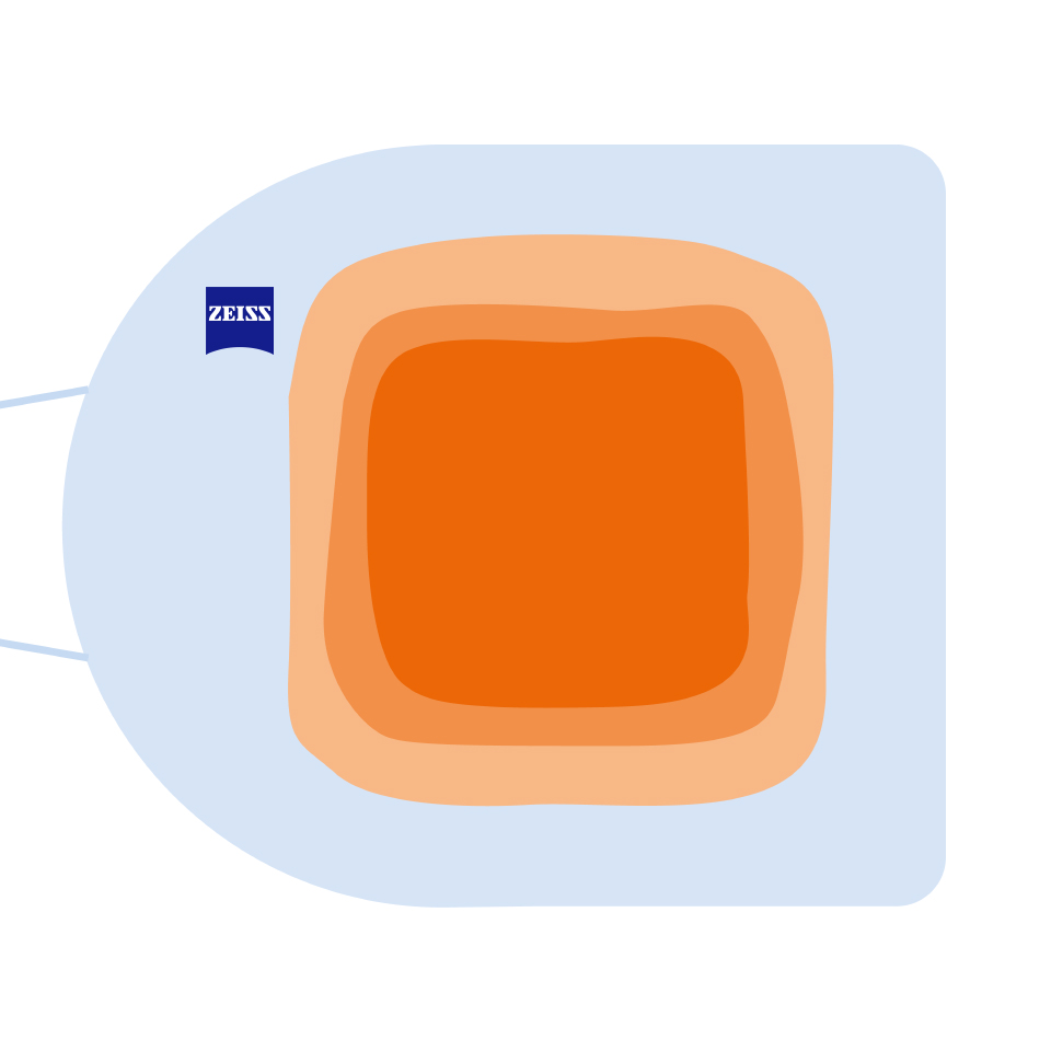 An illustration of ZEISS Warm Eye Mask’s heat distribution compared to conventional warm eye masks, which distribute heat less evenly.